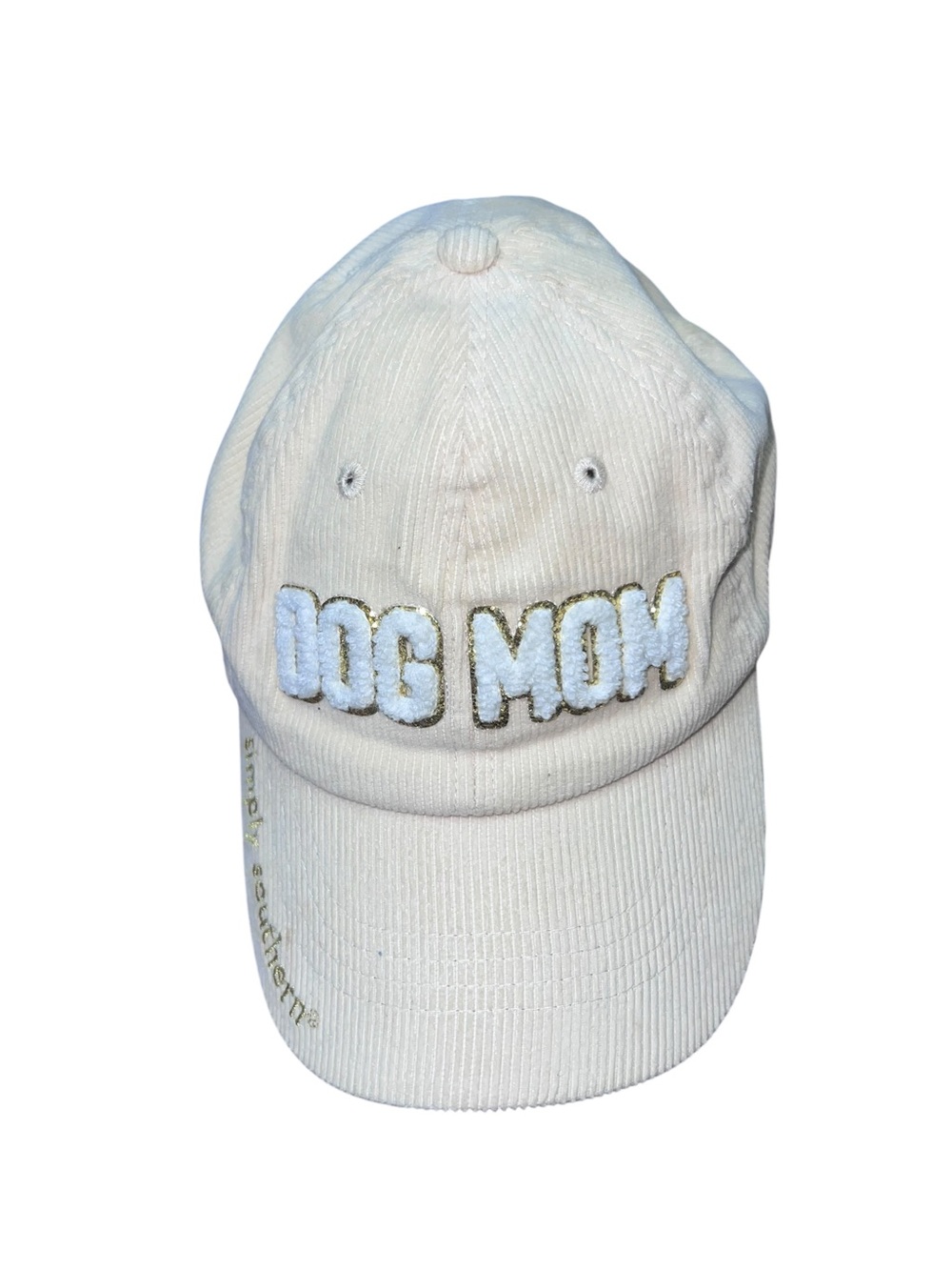 Simply Southern Cream "Dog Mom" Embroidered Corduroy Hat